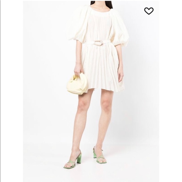 Alcer Pleated White Puff Sleeve Mini Dress - Picture 3 of 11
